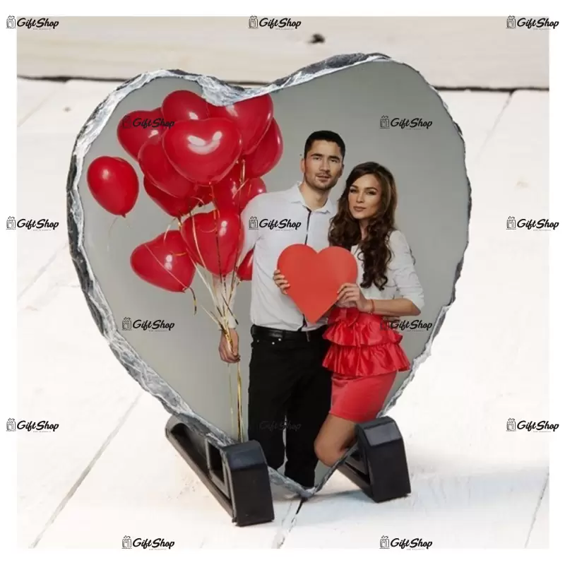 .inima, rama foto, piatra ardezie personalizata, 185x185 mm